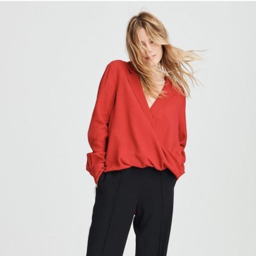 rag & bone Dean Drape Front Blouse in FIRE RED- Standout business casual ❤️Large - Picture 6 of 6
